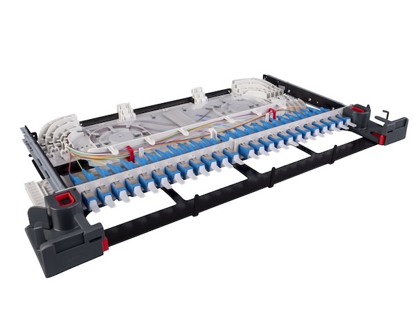 Оптический модуль 3/4U ODF PRIME  FTU, левый ввод, 24 порта E-2000 PC, одномод, раскладка волокон по DIN