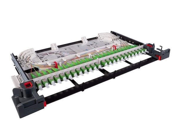 Оптический модуль 3/4U ODF PRIME  FTU, ввод сзади, 24 порта E-2000 APC, одномод, раскладка волокон по DIN